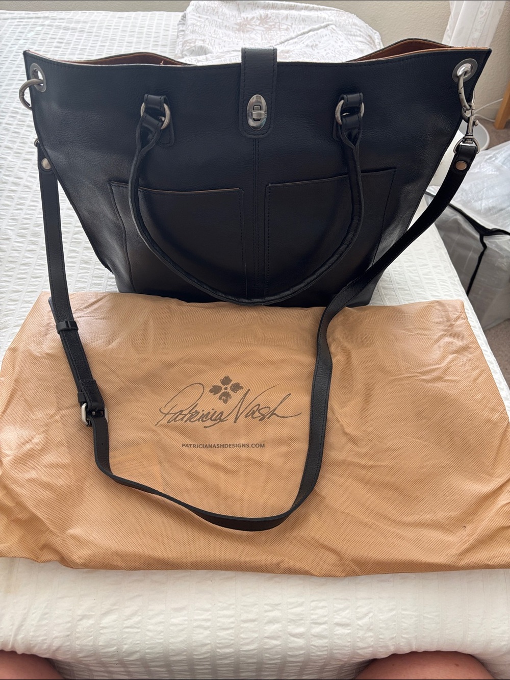 Patricia Nash Black Leather Tote with Removable Crossbody Strap